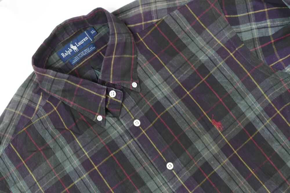 Vintage Ralph Lauren Madras Plaid Shirt Mens XL Tartan Long Sleeve Button-Down